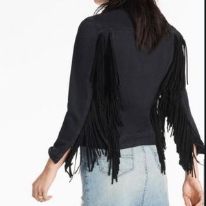 Lucky Brand jean jacket with leather fringe, no tag but never worn/ size S